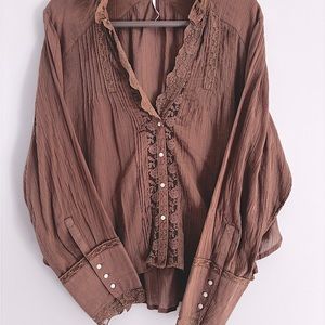 Free People Clemence Lace Blouse in Taupe